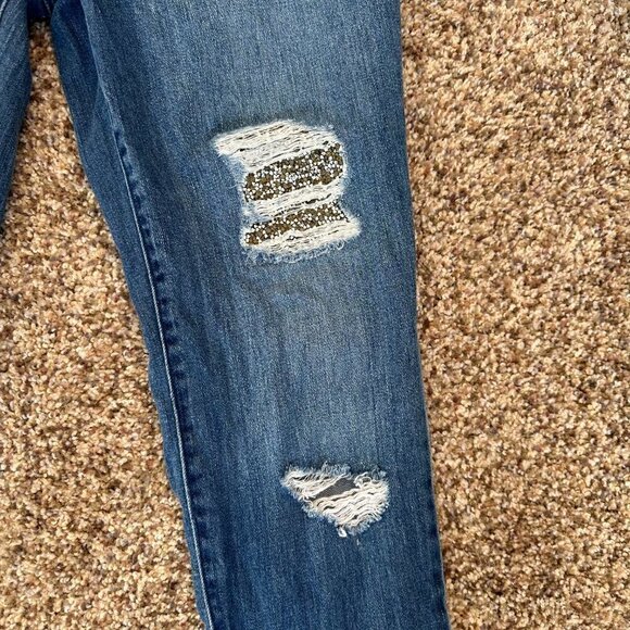 Jennifer Lopez Sequin Distressed Skinny Ankle Blue Jeans Women's Size 2 - Picture 5 of 7